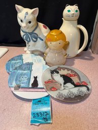 R2 Lenox Cat Cookie Jar, Cat Carafe, Three Cat Trivets, One Angel Decor