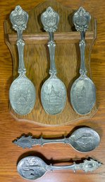 Vintage German Frieling Zinn Pewter Collection To Include Massid Ciche Wood Display