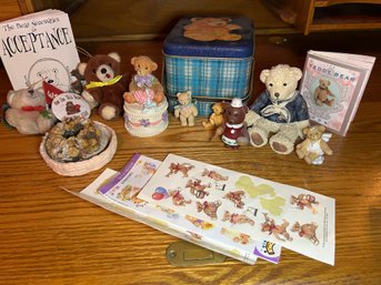 R6 Lot Of Bears, Tiny Stuffed Bears, Bear Books, Bear Container With Sewing Materials, Tiny Ceramic Bears, Bea