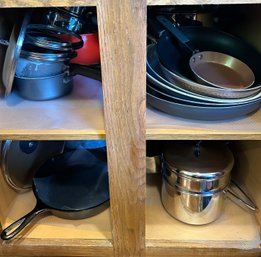 Rm4 Assortment Of Stainless Steel And Teflon Pots And Pans And Cast Iron Skillet