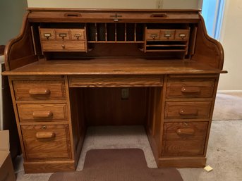 R6 Wooden Roll Top Desk  With Multiple Cabinets Of Various Sizes, Wooden Shutter With Key