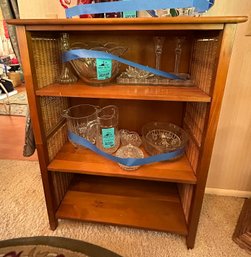 Rm3 Three Shelf Wooden Bookcase With Wicker Detailing On Sides