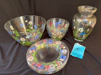 R2 Painted Glass Set Of Plates, Bowls, Vase And Serving Bowl