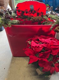 R0 Bin With Holiday Garlands And Three Poinsettia Bundles