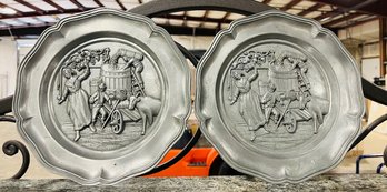 Pair Of 9in. Vintage Collectable German Tin/Pewter  Wall Plates