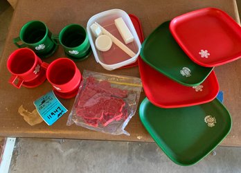 Vintage Tupperware Christmas Mugs With Coasters, Christmas Cookie Cutters, Tupperware Christmas Plates