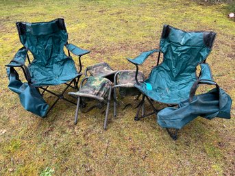 S1 Three Folding Camp Stools And Two Folding Captains Chairs With Bags