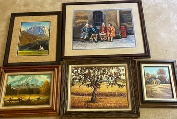 Five Large Pieces Of Framed Art