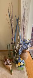Glass And Wicker Vases With Faux And Dried Flowers
