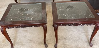 Two Glass Topped End Tables