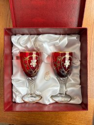 R3 Set Of Two Vintage Murano Red Wine Glasses