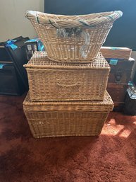 R5 Three Various Baskets, One Oval Basket, Two Basket Chests In Various Sizes