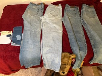R5 Four Pairs Of Jeans, Two Kirkland, Two Lee, Denim Iron Patches