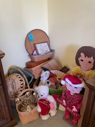 Baskets, Wood Doll Cut-outs, Crochet Doll, And Other Decorative Items