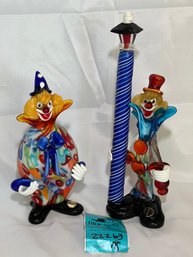 R6 Murano  Glass Clown Figurines 12.25in And 9.5in