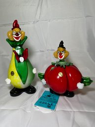 R6 Murano Glass Clown Figurines 10.25in And 7.75in