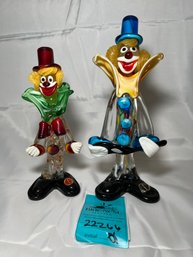 R6 Murano Glass Clowns 9.5in And 10.75in