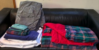 R9 Linen Lot To Include L.L. Bean Plaid Blanket, Air Mattress (untested), And More