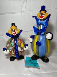 R6 Murano Glass Clown Figurines 7.75in And 11in