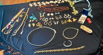R7 10kGF Chain Bracelet, Sterling Bracelet/bangle, And Costume Jewelry To Include Necklaces, Clip On Earrings