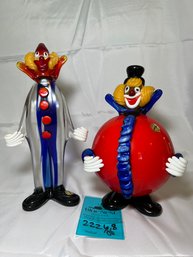 R6 Murano Glass Clown Figurines 8.75in And 10.5in