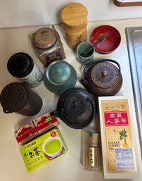 R2 Asian Inspired Tea Items Including Bowls, Canisters, Pots, Bamboo Matcha Whisk, Korean Ginseng Tea