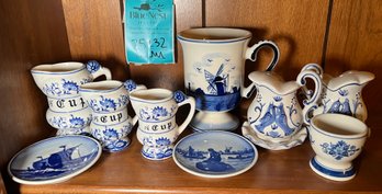 R1 Vintage Blue Onion Measuring Cups, Hand Painted Delft Footed Coffee Mug  Windmill And Egg Cup, Royal Copenh