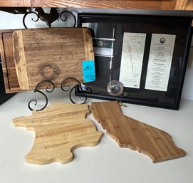 R2 Two Wood Cutting Boards, Napa Valley Wine Train Display, California Shaped Bamboo Cutting Board And Other
