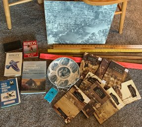 RM5 Decorative Plate, Assorted Yardsticks, Hardbacked Map, Assorted Local History And Bird Books