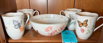 R1 Lenox Butterfly Bowl And Mugs