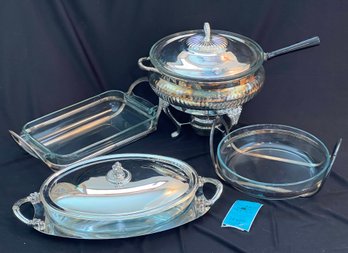 R6 Godinger Serving Platter, Sheffield Silver Company Chafing Dish, Two Fleuron
