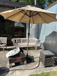 Fire Pit With Cover And Outdoor Umbrella With Metal Stand