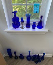 Assorted Blue Glass, Blue Glass Vases