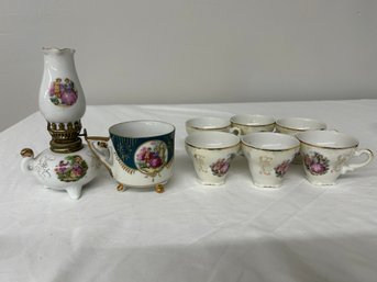 BNH Vintage Porcelain Tea Cup Set, Six Tea Cups, Small Espresso Cup, Porcelain Candle Holder