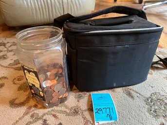 R2 Lowepro Camera Bag And Jar Of Pocket Change