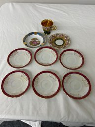 BNH Set Of Six Japanese Tea Plates, Porcelain Ashtray, German Tea Plate With Tea Cup