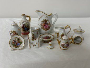 BNH French Porcelain Decor, Pitcher, Chest, Plate, Bell, And More