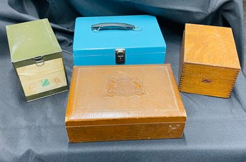 1940s Phillip Morris Cigar Box, Cash Box, And Two Small File Boxes