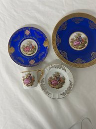 BNH Matching Tea Cup And Plate, Set Of Blue Porcelain Plates