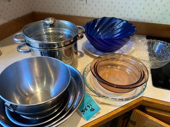 R3 Pasta Pot, Blue Glass Bowl, Egg Plate, Stainless Bowls, Pyrex Dish, Pie Pkate, Plastic Bowl With Salad Bowl
