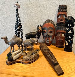 R7 Lot Of Decorative Figures, Mask Art, Camel, Elephant