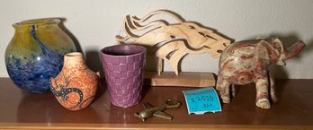 R6 Vases In Various Mediums, Stone Elephant Figurine, Broncos Wooden Decor