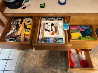 R3 Four Drawers Of Household Miscellany In Kitchen. Tools, Silicone Storage. Please See Photos