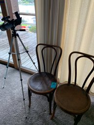 RM5 Two Matching Wooden Chairs, Emarth Telescope On Plastic Tripod Stand