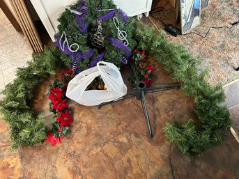 R4 Decorative Pine Garland With Lights, Mistletoe Garland, Music Themed Wreath, Tree Stand, Lot Of Christmas D