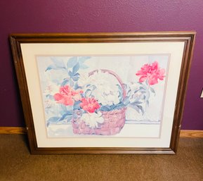 R5 Professionally Framed Lithograph Artwork, Watercolor Peonies In A Basket - Janet Walsh