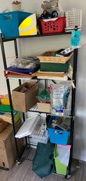 Command Hooks, Collapsible Metal Shelving Rack With Assorted Office Supplies