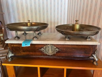 R4  Antique Scale With Marble Top    Removable Trays Metal Feet. Includes Display Table