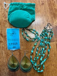 R6 Possible Turquoise Necklace And Bracelet, And Thread Wrap Earrings