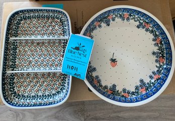 Divided Polish Pottery Dish, Polish Pottery Serving Bowl